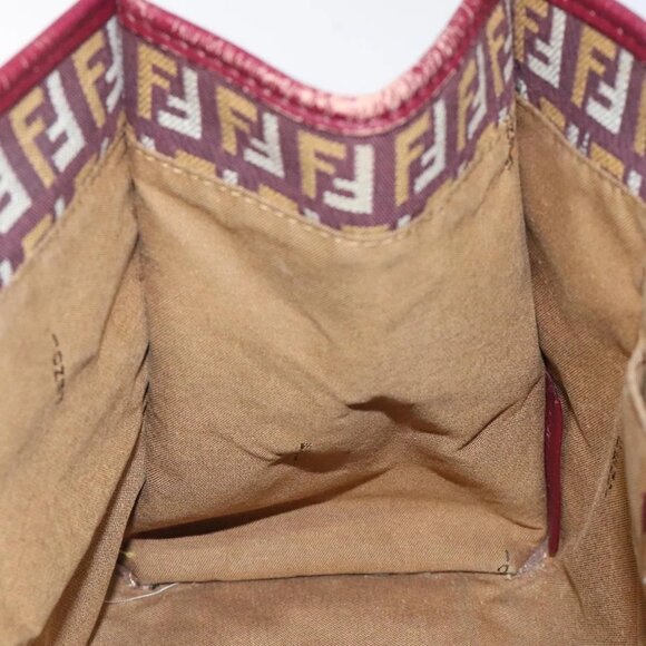 FENDI Zucchino Canvas Hand Bag Wine Red Gold Auth 120902 - Picture 14 of 16